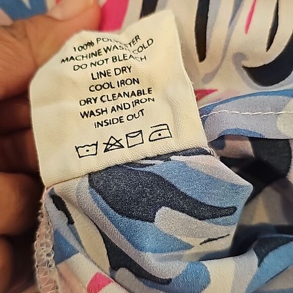 Simply Southern -671 Peasant Blouse Palm Leaves Long Sleeve Pink Blue Size Small - Picture 7 of 7